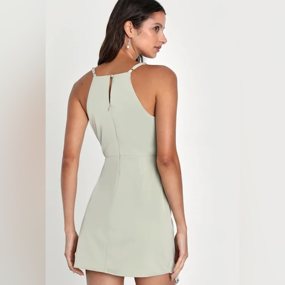 Lulus What a Stunner Sage Green Satin Asymmetrical Mini Dress - Picture 3 of 7